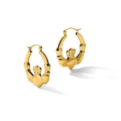 14K Gelbgold Poliert Claddagh Creolen