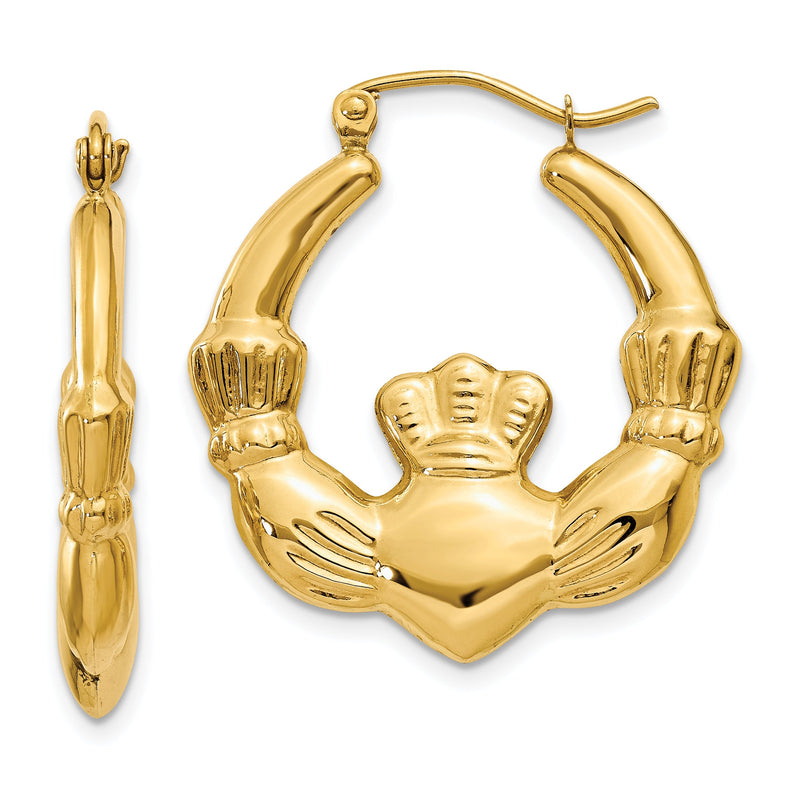 14K Gelbgold Poliert Claddagh Creolen