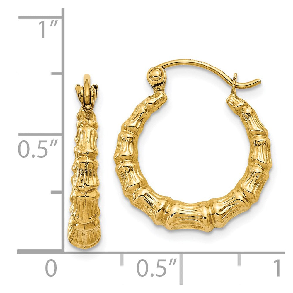 14K Gelbgold Poliert Bamboo Design Hohl Creolen