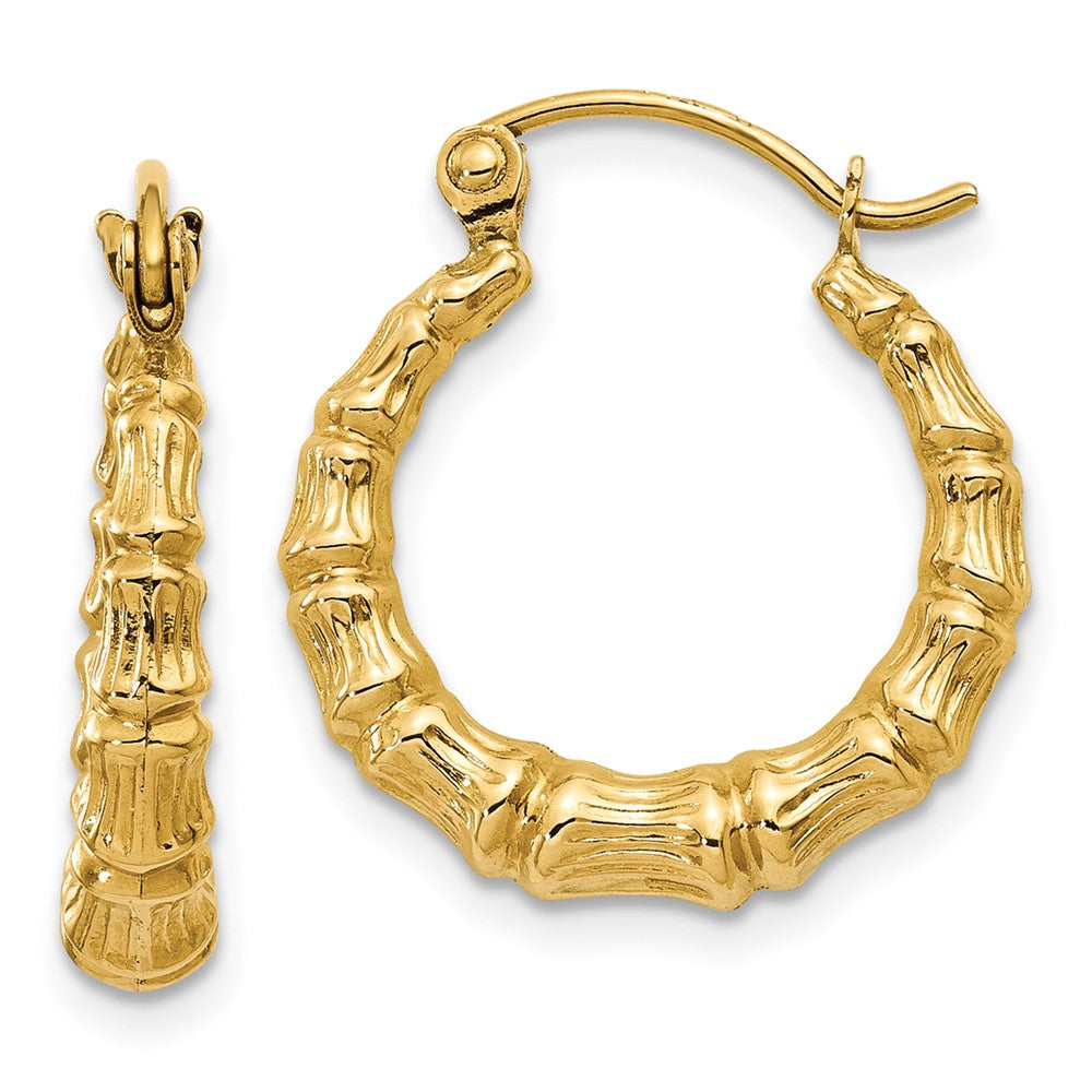 14K Gelbgold Poliert Bamboo Design Hohl Creolen
