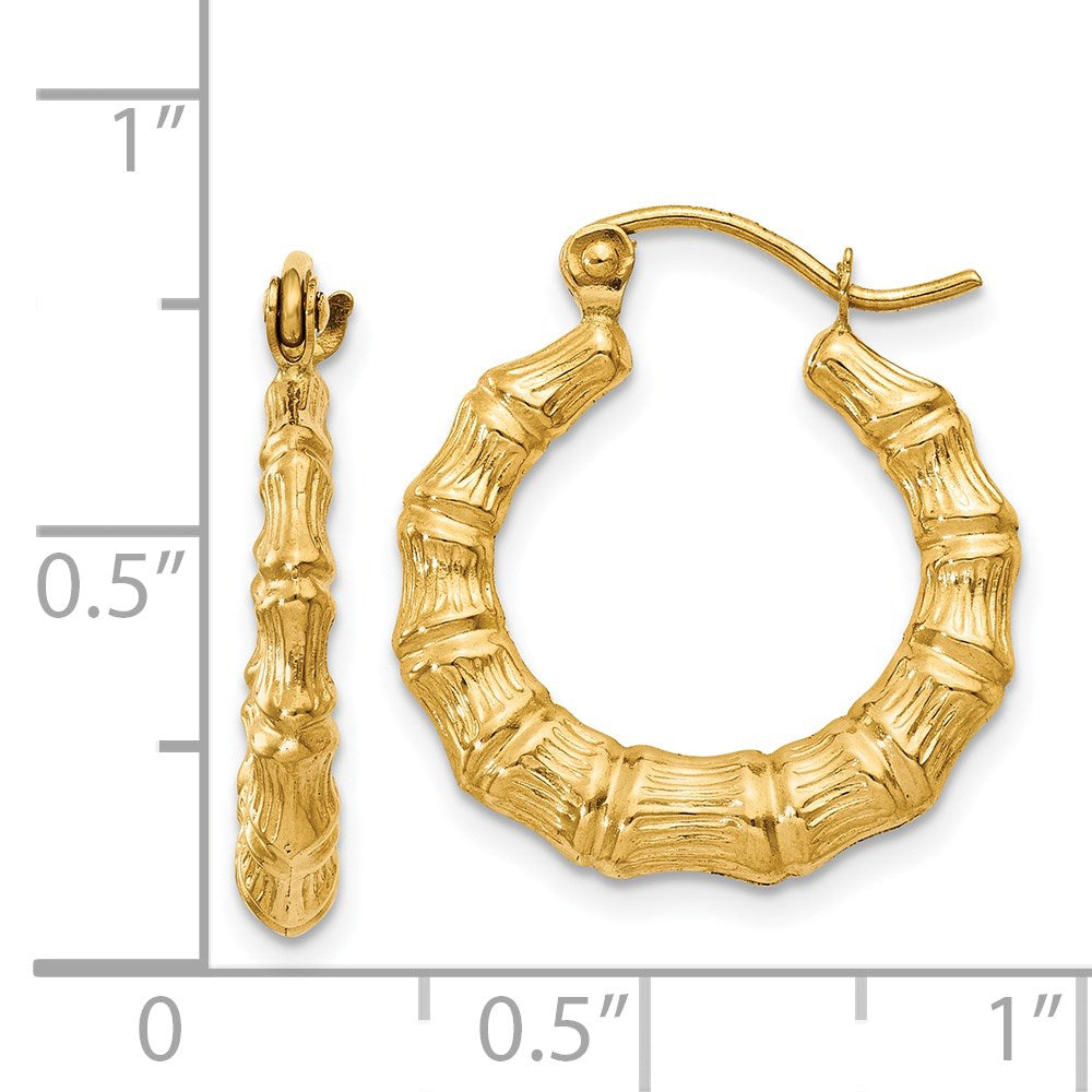 14K Gelbgold Poliert Bamboo Design Hohl Creolen