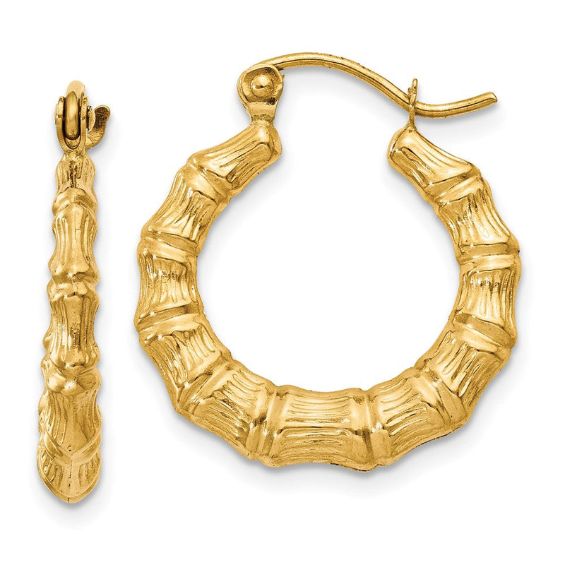 14K Gelbgold Poliert Bamboo Design Hohl Creolen