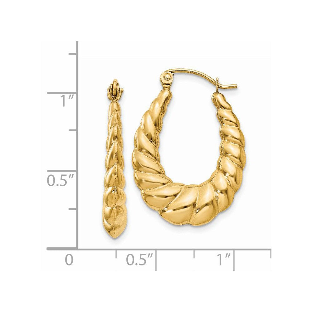 14K Gelbgold Poliert Gedreht Hohl Creolen
