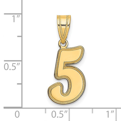 14K Gelbgold Gebürstet Rand Schreibschrift Zahl 5 Anhänger