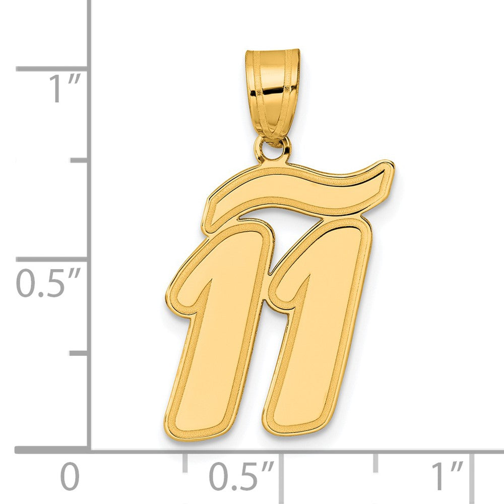 14K Gelbgold Anhänger mit gebürstetem Rand, Schriftzug Zahl 11