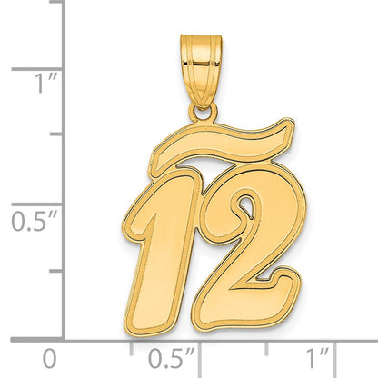 14K Gelbgold Anhänger Zahl „12“ in Schreibschrift mit gebürstetem Rand