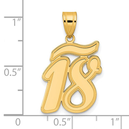 14K Gelbgold Anhänger mit gebürstetem Rand, Zahl 18 in Schreibschrift