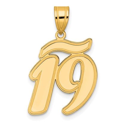 14K Gelbgold Anhänger mit gebürstetem Rand, Zahl 19 in Schreibschrift
