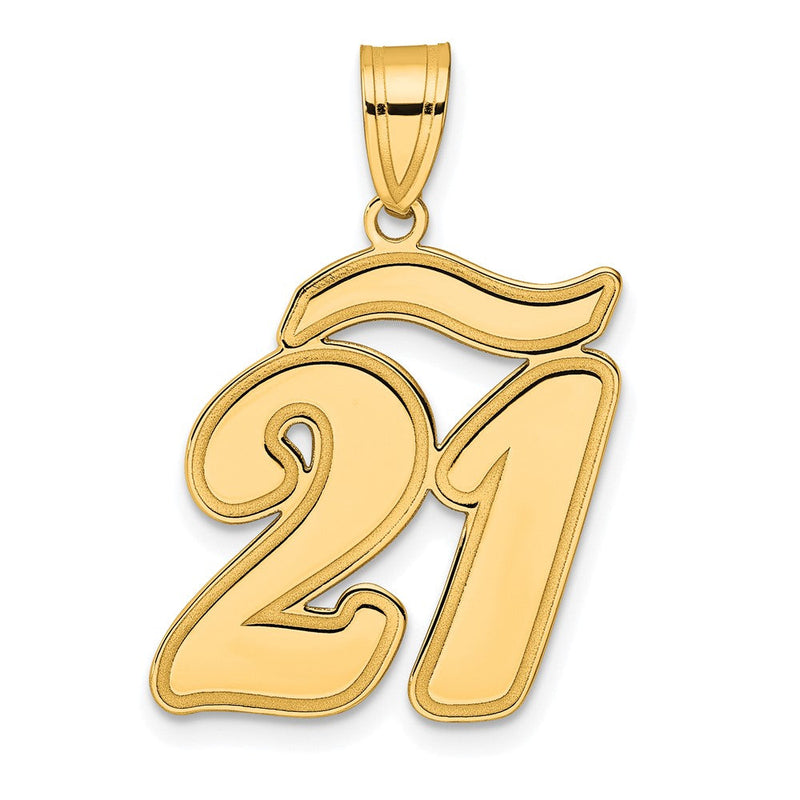 14K Gelbgold Anhänger mit gebürstetem Rand, Schriftzug Zahl 21