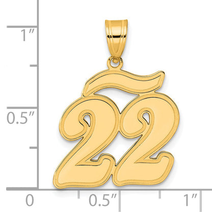 14K Gelbgold Anhänger mit gebürstetem Rand und Zahl 22 in Schreibschrift