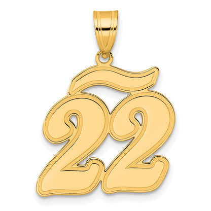 14K Gelbgold Anhänger mit gebürstetem Rand und Zahl 22 in Schreibschrift