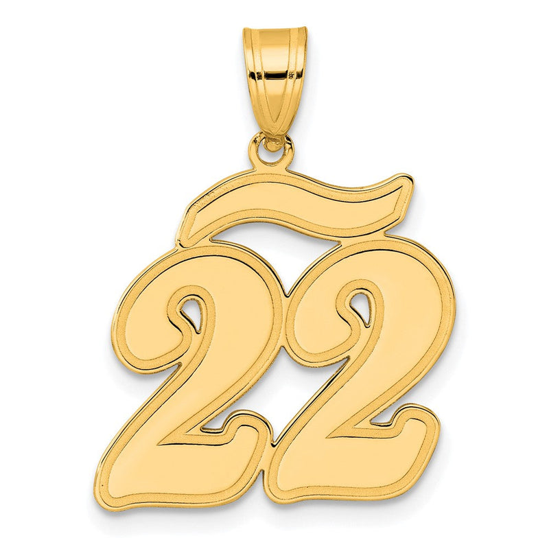 14K Gelbgold Anhänger mit gebürstetem Rand und Zahl 22 in Schreibschrift