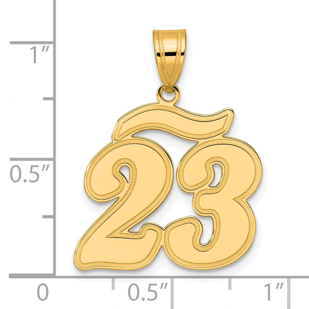 14K Gelbgold Anhänger mit gebürstetem Rand, Schriftzug-Zahl 23