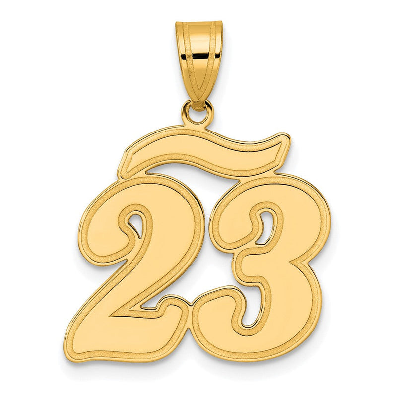 14K Gelbgold Anhänger mit gebürstetem Rand, Schriftzug-Zahl 23