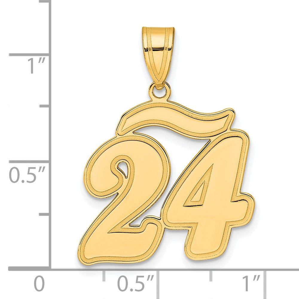 14K Gelbgold Zahl-24-Anhänger in Schreibschrift mit gebürstetem Rand