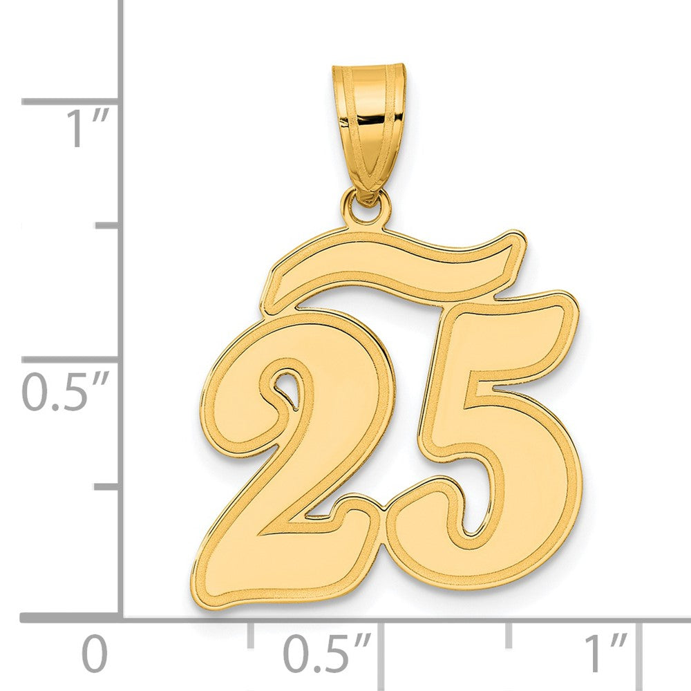 14K Gelbgold Anhänger mit gebürstetem Rand, Skript-Zahl 25