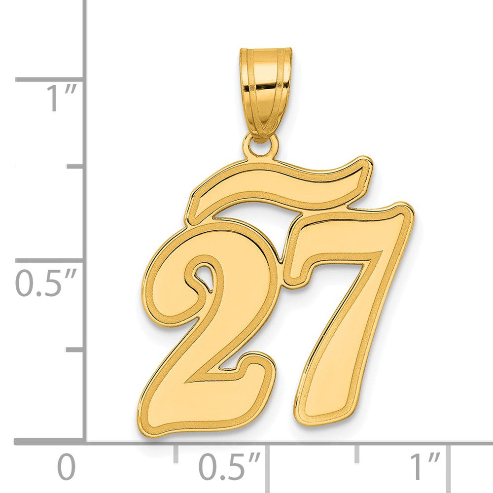 14K Gelbgold Anhänger mit gebürstetem Rand, Zahl "27" in Schreibschrift