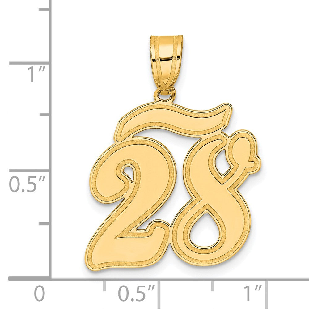 14K Gelbgold Anhänger „Zahl 28“ mit Schriftzug und gebürstetem Rand
