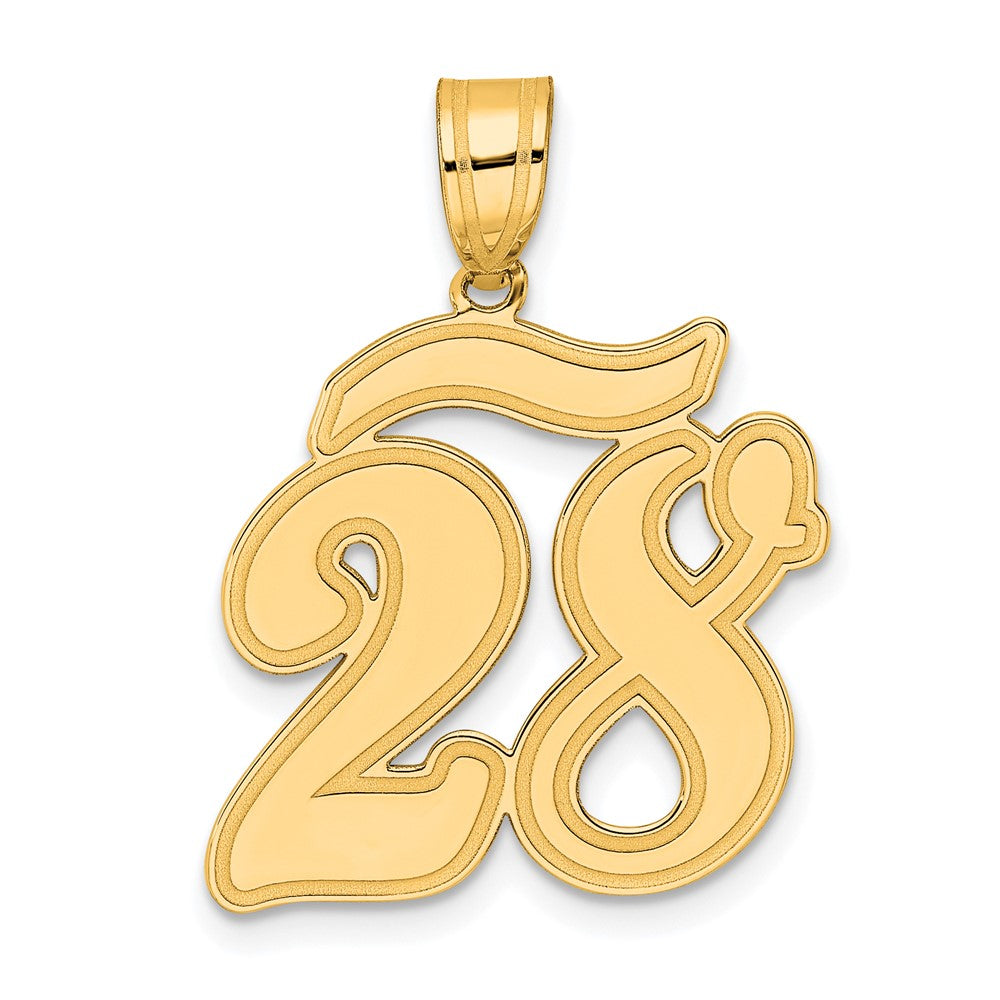 14K Gelbgold Anhänger „Zahl 28“ mit Schriftzug und gebürstetem Rand
