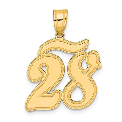 14K Gelbgold Anhänger „Zahl 28“ mit Schriftzug und gebürstetem Rand