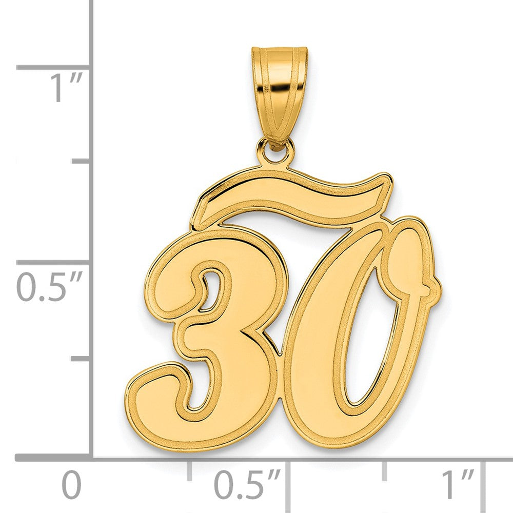 14K Gelbgold Anhänger mit gebürstetem Rand, Schriftzug Nummer 30