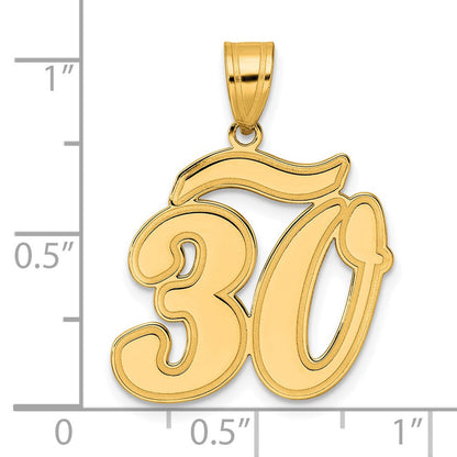 14K Gelbgold Anhänger mit gebürstetem Rand, Schriftzug Nummer 30