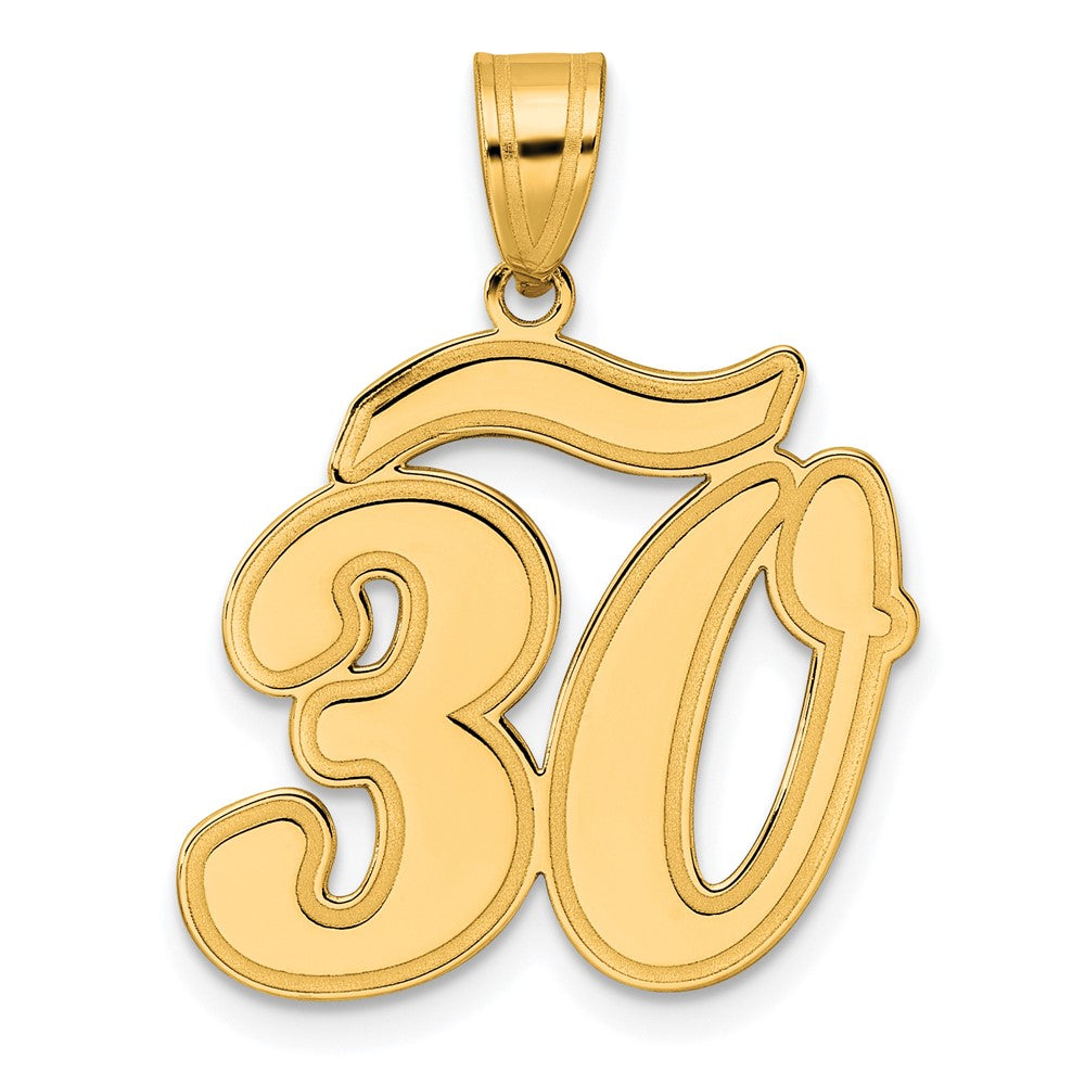 14K Gelbgold Anhänger mit gebürstetem Rand, Schriftzug Nummer 30