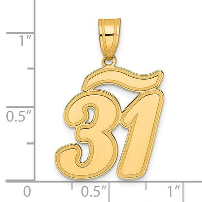 14K Gelbgold Anhänger mit gebürstetem Rand und Zahl „31" in Schreibschrift