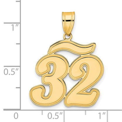 14K Gelbgold Anhänger "Zahl 32" in Schreibschrift mit gebürstetem Rand