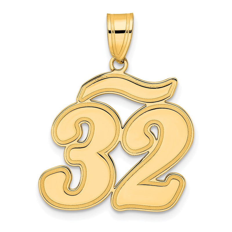 14K Gelbgold Anhänger "Zahl 32" in Schreibschrift mit gebürstetem Rand
