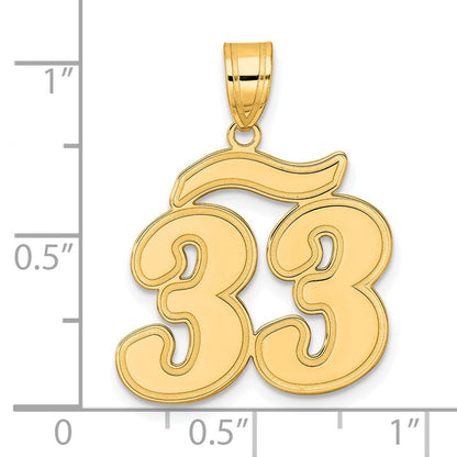 14 Karat Gelbgold Anhänger „Nummer 33" in Schreibschrift mit gebürstetem Rand