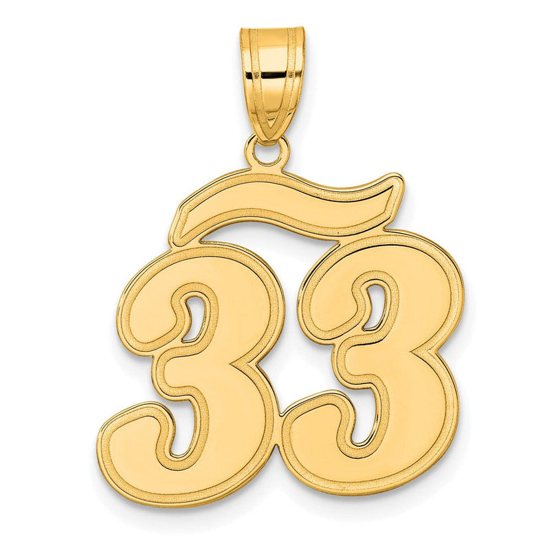 14 Karat Gelbgold Anhänger „Nummer 33" in Schreibschrift mit gebürstetem Rand