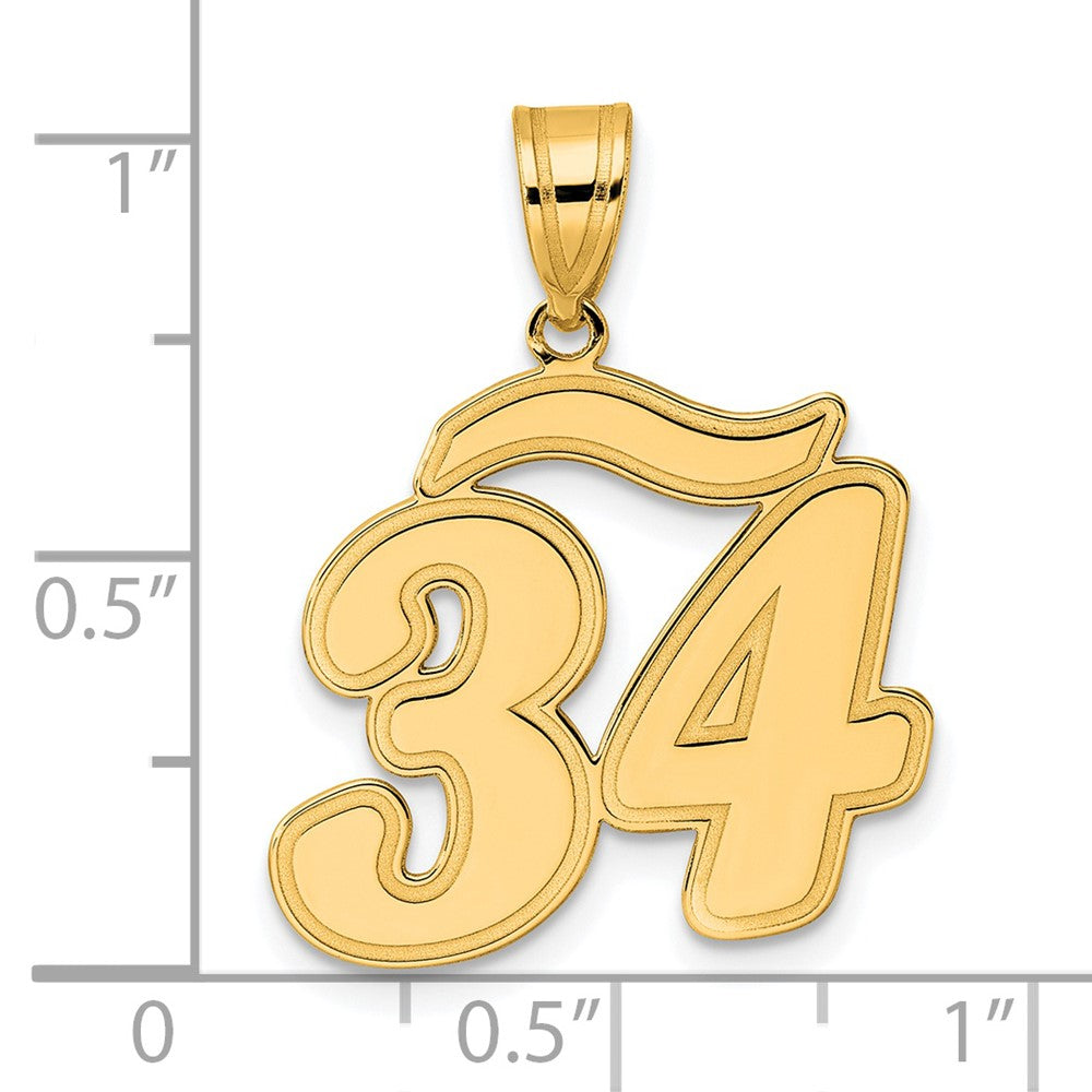 14K Gelbgold Anhänger mit gebürstetem Rand, Zahl „34“ in Schreibschrift