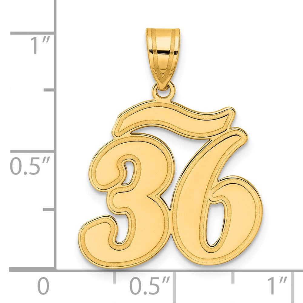 14K Gelbgold Anhänger mit gebürstetem Rand, Zahl 36 in Schreibschrift