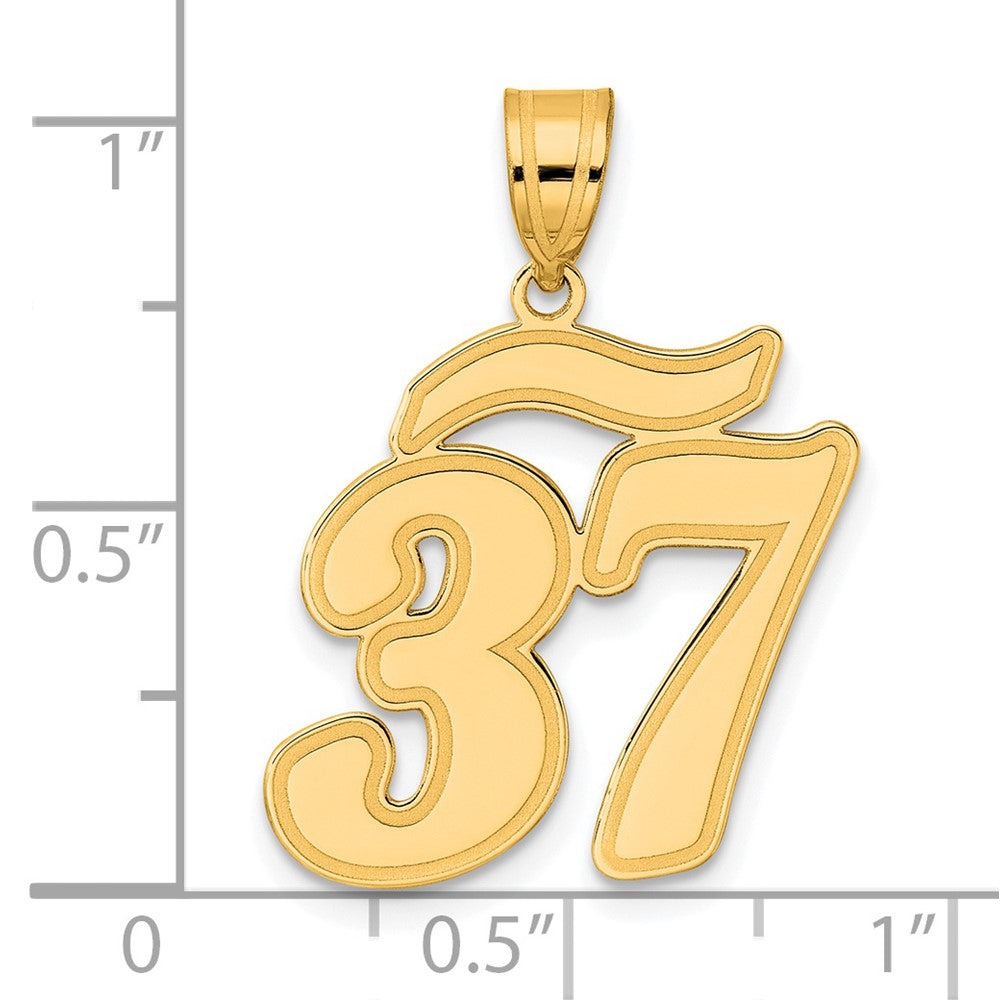 14K Gelbgold Anhänger mit gebürstetem Rand, Schriftzug Zahl 37