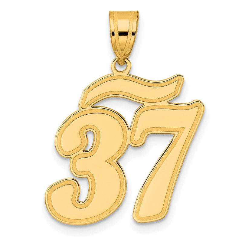 14K Gelbgold Anhänger mit gebürstetem Rand, Schriftzug Zahl 37