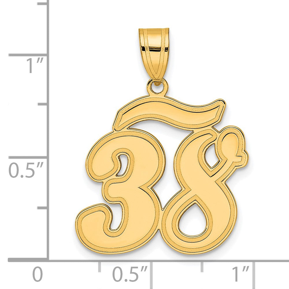 14K Gelbgold Anhänger Zahl 38 mit gebürsteter Kante, Schreibschrift