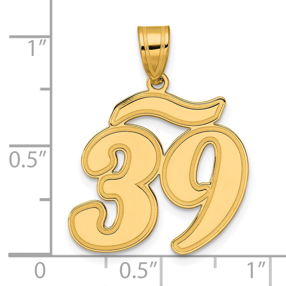 14K Gelbgold Anhänger mit gebürstetem Rand, Schriftzug Nummer 39