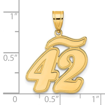 14K Gelbgold Anhänger mit gebürstetem Rand, Zahl 42 in Schreibschrift