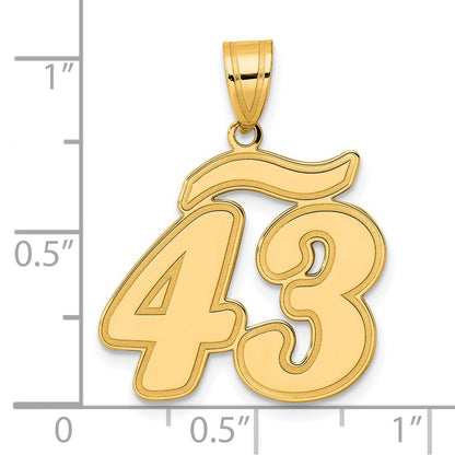 14K Gelbgold Anhänger mit gebürstetem Rand, Zahl 43 in Schreibschrift