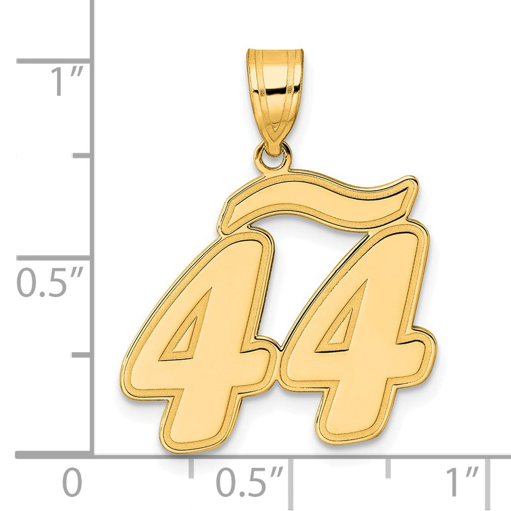 14K Gelbgold Anhänger mit Zahl 44 in Schreibschrift und gebürstetem Rand