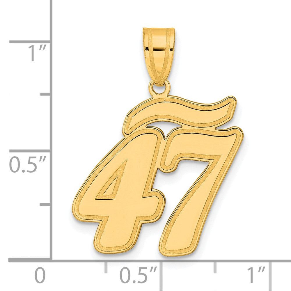 14K Gelbgold Anhänger mit gebürstetem Rand, Zahl 47 in Schreibschrift