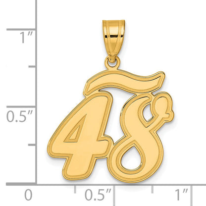 14K Gelbgold Anhänger mit gebürstetem Rand, Zahl 48 in Schreibschrift