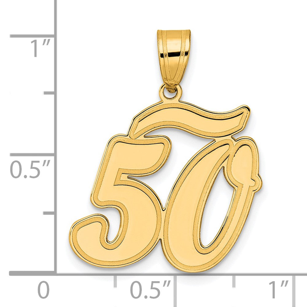 14K Gelbgold Anhänger mit gebürstetem Rand, Zahl 50 in Schreibschrift