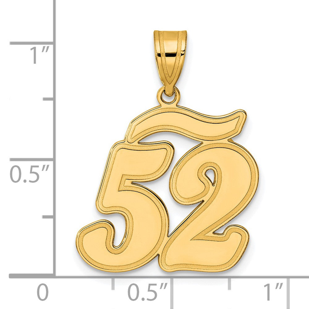 14K Gelbgold Anhänger mit Zahl 52 in Schriftschrift und gebürstetem Rand