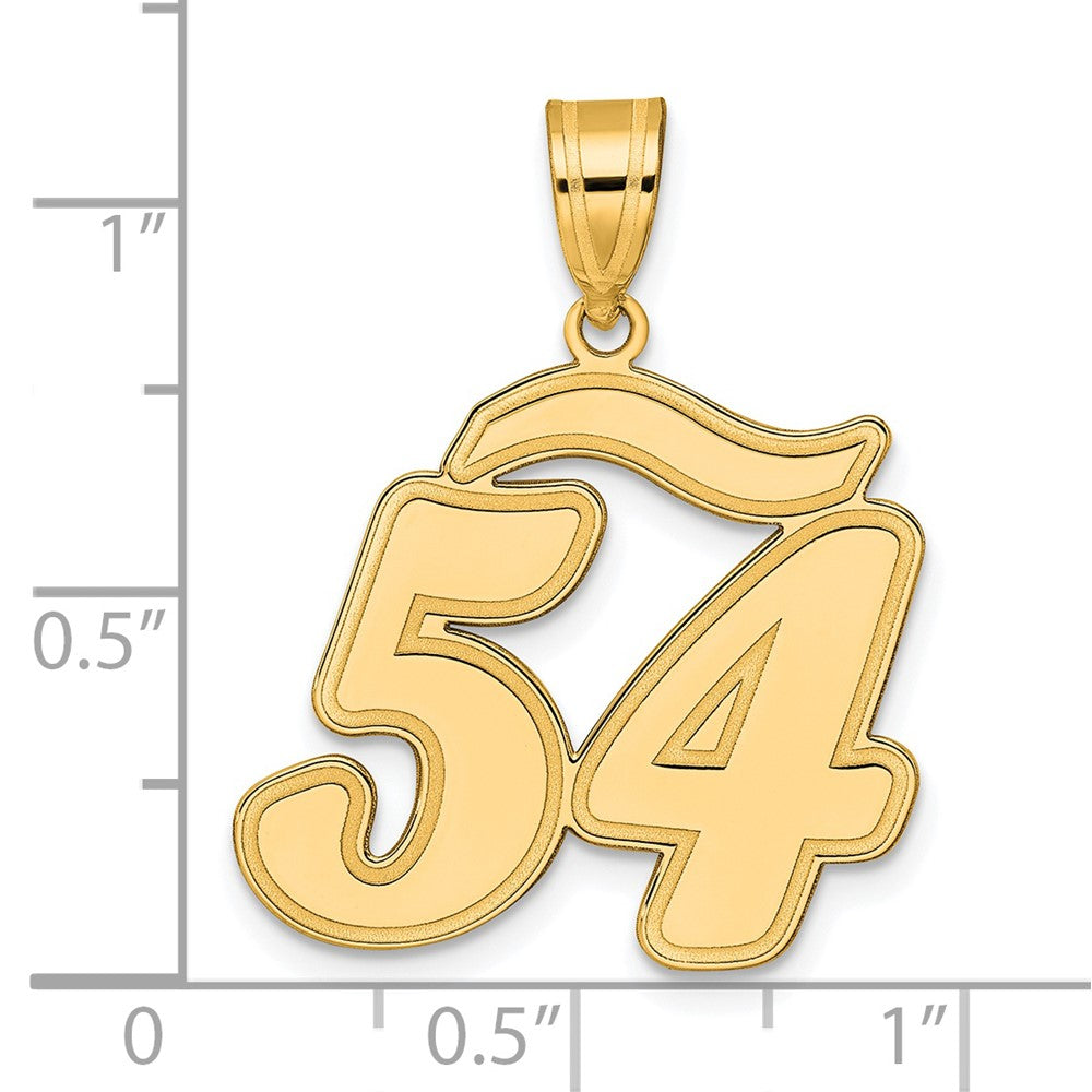 Anhänger mit Zahl 54 in Schreibschrift und gebürstetem Rand aus 14K Gelbgold