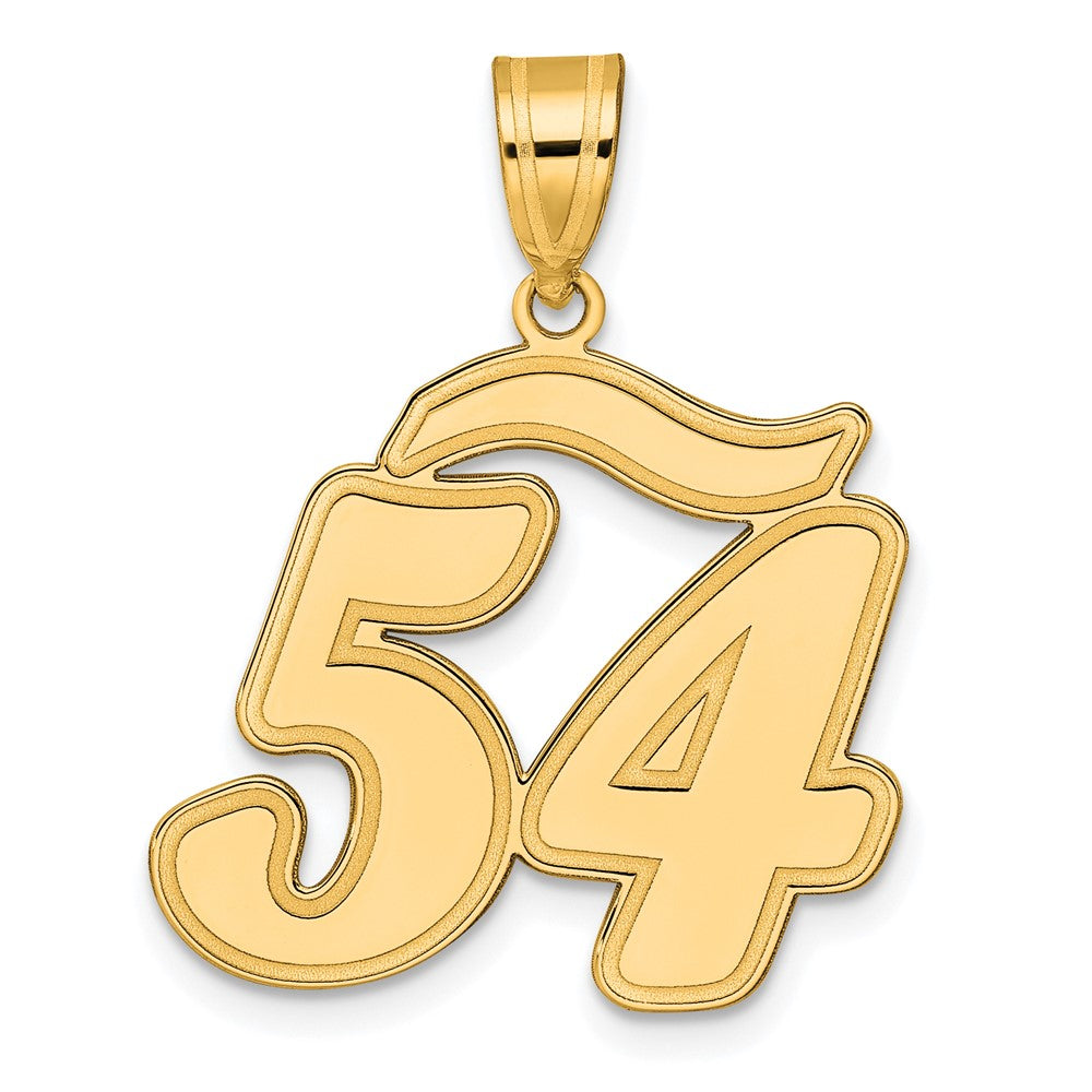 Anhänger mit Zahl 54 in Schreibschrift und gebürstetem Rand aus 14K Gelbgold