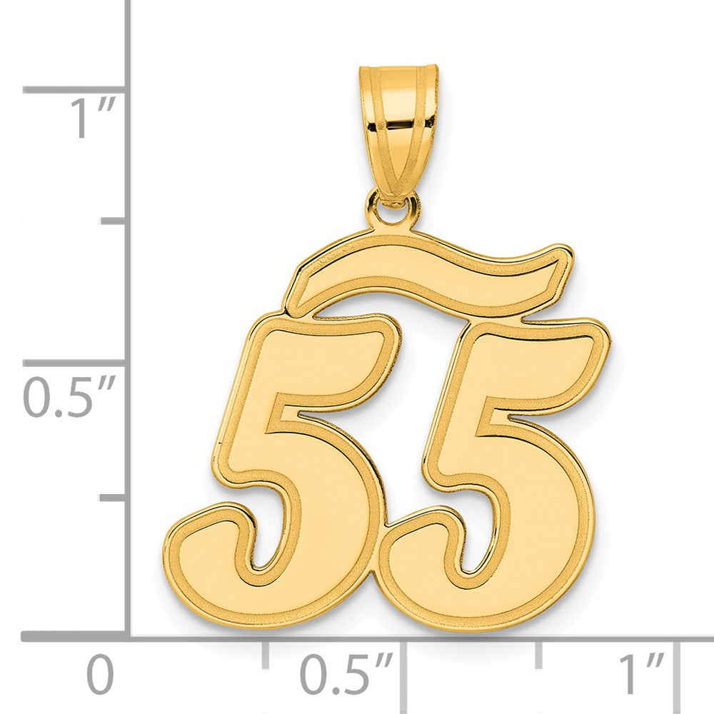 14K Gelbgold Anhänger mit gebürstetem Rand, Zahl "55" in Schreibschrift