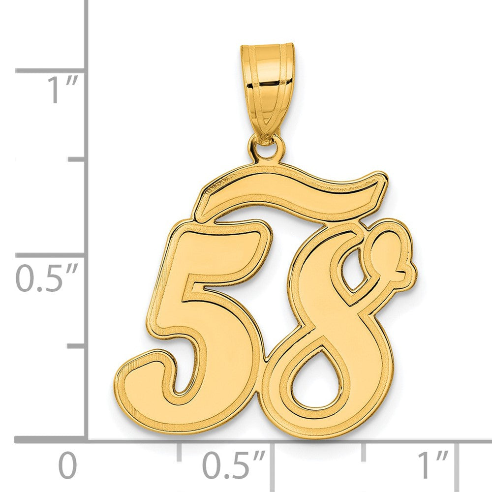 14K Gelbgold Anhänger mit gebürstetem Rand, Zahl 58 in Schreibschrift
