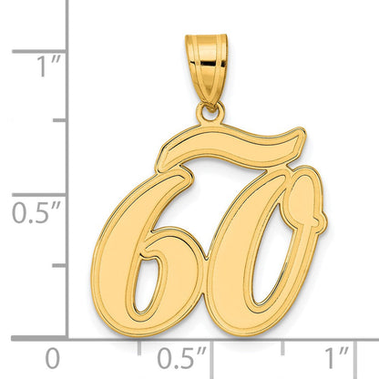 14K Gelbgold Anhänger mit gebürstetem Rand, Zahl 60 in Schreibschrift